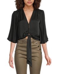 Ramy Brook - Pleated-Sleeve Tie-Front Top - Lyst