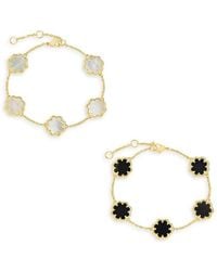 Sterling Forever - 2-piece 14k Goldplated Mother Of Pearl & Onyx Flower Bracelet Set - Lyst