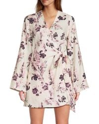 Saks Fifth Avenue - Floral 100% Linen Wrap Minidress - Lyst