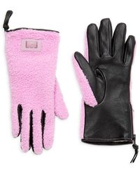 UGG - Colorblock Leather & Faux Shearling Gloves - Lyst