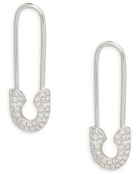 Saks Fifth Avenue 14k White Gold & Diamond Safety Pin Drop Earrings