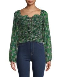 BCBGeneration Ruched Lace-up Top - Green