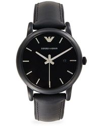 Emporio Armani Leather Strap Watch - Black