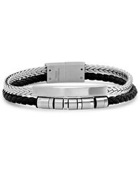 Anthony Jacobs Stainless Steel & Braided Leather Id Bracelet - Black