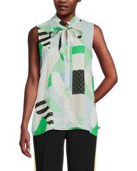 Karl Lagerfeld - Printed Geometric Pattern Technical Tie-neck Sleeveless Blouse - Lyst