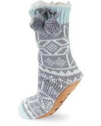 Jane And Bleecker Snowflake-knit & Pom-pom Faux Fur-lined Slipper Socks - Grey