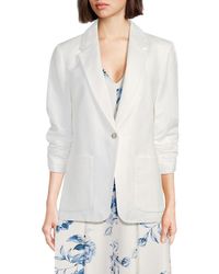 Calvin Klein - Ruched Sleeve Linen-Blend Blazer - Lyst