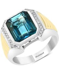 Effy 18k Goldplated, Sterling Silver, Diamond & London Blue Topaz Solitaire Ring