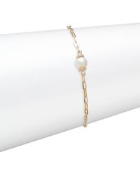 Saks Fifth Avenue - 14k Yellow Gold, 0.07 Tcw Diamond & 6.5-7.5 Mm Cultured Pearl Paper Clip Bracelet - Lyst
