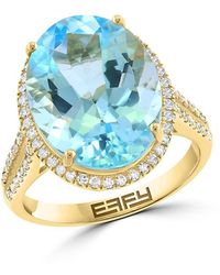 Effy - 14K, Sky Topaz & 0.37 Tcw Diamond Ring - Lyst