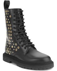 Burberry Aster Eye Studded Leather Combat Boots - Black