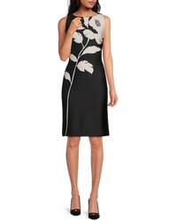 Halston - Floral Print Sheath Knee Length Dress - Lyst