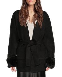 Saks Fifth Avenue - Faux-Fur-Trim Tie-Waist Cardigan - Lyst