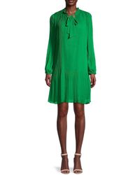 DKNY Synthetic Pleated Ruffled Shift Dress in Green - Lyst