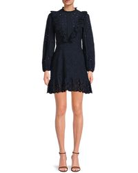 French Connection - Cotton Eyelet Ruffle Mini Dress - Lyst