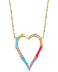 Saks Fifth Avenue - 14k Yellow Gold, Enamel & 0.06 Tcw Diamond Heart Pendant Necklace/18" - Lyst