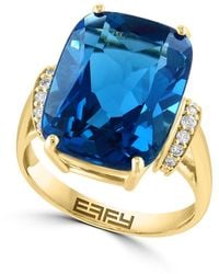 Effy - 14k Yellow Gold, 0.14 Tcw Diamond & 13.00 Ctw London Blue Topaz Ring - Lyst