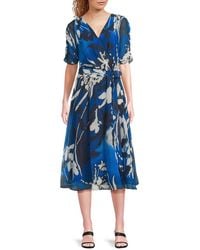 DKNY - Ruched-Sleeve Printed Midi Dress - Lyst