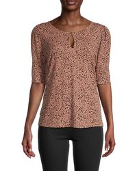 Democracy Leopard-print Keyhole Top - Red