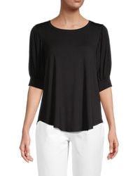 Joan Vass Solid-hued Puff-sleeve Top - Black