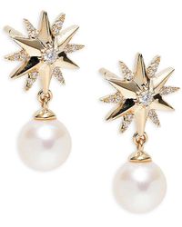 Saks Fifth Avenue - 14k Yellow Gold, 6.1-6.5mm Freshwater Pearl & Diamond Star Drop Earrings - Lyst
