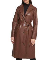 Kenneth Cole - Faux Leather & Faux Fur Belted Trench Coat - Lyst