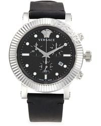 Versace - 45mm Stainless Steel & Leather Strap Chrono Watch - Lyst