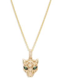 Effy - 14K, 0.13 Tcw Diamond & Emerald Panther Head Pendant Necklace - Lyst