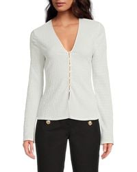 10 Crosby Derek Lam - Esmee Textured Button-Front V-Neck Top - Lyst