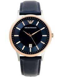 Emporio Armani 43mm Stainless Steel & Leather Strap Watch - Blue
