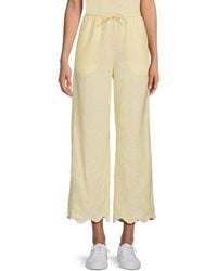 Saks Fifth Avenue - Linen Drawstring Scallop-Hem Wide-Leg Crop Pants - Lyst