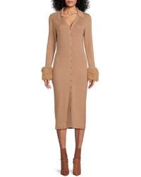 Saks Fifth Avenue - Ribbed Faux Fur Trim Midi-Sweater Dress - Lyst
