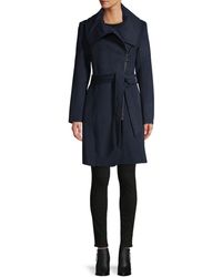Karl Lagerfeld Women's Envelope-collar Asymmetrical Coat - Brown - Size L - Blue