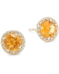 Effy - 14k Yellow Gold, Citrine & Diamond Stud Earrings - Lyst