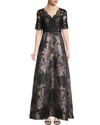 Adrianna Papell Jacquard V-neck Gown - Black