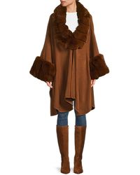 Saks Fifth Avenue - Faux Fur Trim Asymmetric Ruana - Lyst