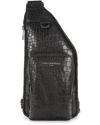 Karl Lagerfeld - Croc-Embossed Leather Sling Bag - Lyst