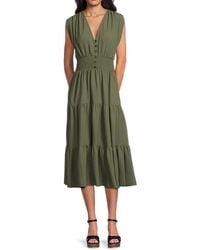 Calvin Klein - Tiered Button-front Crinkled Midi-dress - Lyst