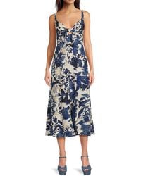 DKNY - Tie Front Abstract Print A-Line Midi Dress - Lyst