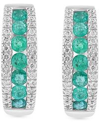 Effy - 14K, Emerald & 0.24 Tcw Diamond Huggie Earrings - Lyst