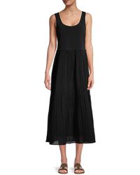 Calvin Klein Solid-hued Pleated Dress - Black