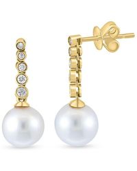 Saks Fifth Avenue - 14k Yellow Gold, 8mm Fresh Water Pearl & 0.16 Tcw Diamond Drop Earrings - Lyst