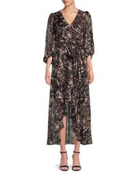 Eliza J - Eliza High Low Printed Chiffon Midi-Dress - Lyst