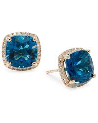 Effy - 14k Yellow Gold, Diamond & Blue Topaz Stud Earrings - Lyst