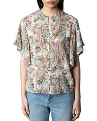 Zadig & Voltaire - Floral Flutter-Sleeve Blouse - Lyst