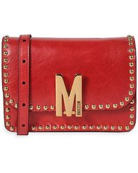 Moschino - Logo Studded Leather Shoulder Bag - Lyst