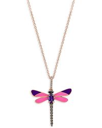 Effy - 14k Rose Gold, Enamel & Multi Stone Dragonfly Pendant Necklace - Lyst