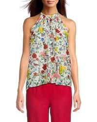 Alice + Olivia - Erna Floral Silk-Cotton Halter Top - Lyst