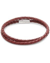 Tateossian Sterling Silver & Leather Double Wrap Bracelet - Red