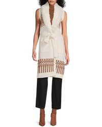 Saks Fifth Avenue - Faux-Fur-Trim Longline Cardigan - Lyst